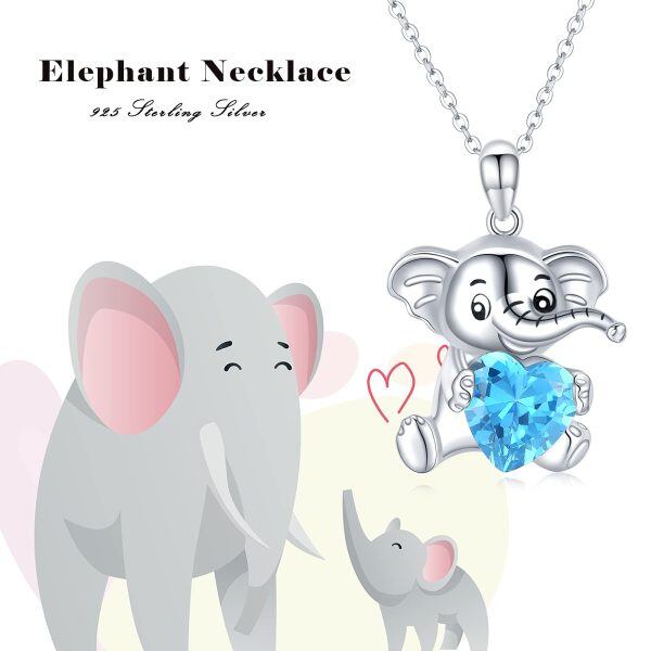 Sterling Silver Blue Heart Elephant Pendant Necklace-6