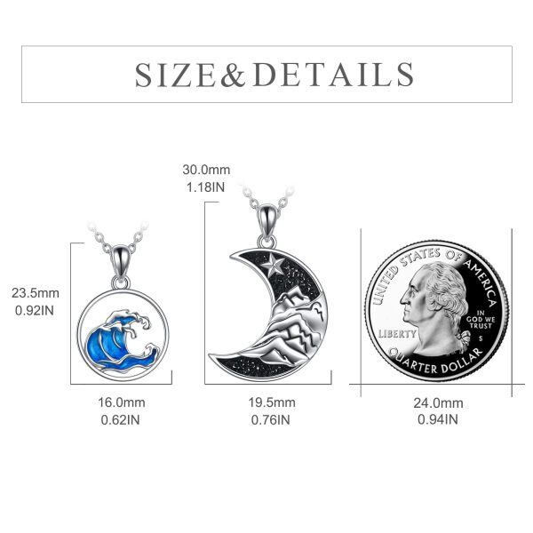 Sterling Silver Mountain Ocean Wave Couple Necklaces Jewelry Sets-4