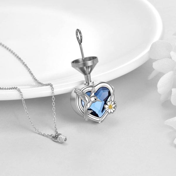 Sterling Silver Hummingbird Blue Crystal Urn Necklace-3