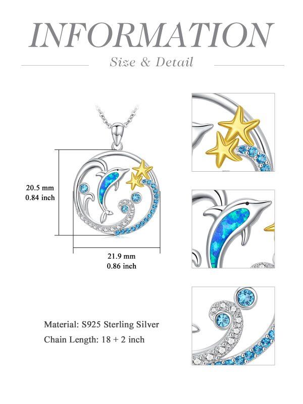 Sterling Silver Opal Dolphin Pendant Necklaces-1