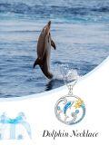 wholesale 925 Sterling Silver Blue Fire Opal Dolphin Pendant Necklace with Chain - Valentines Day Gifts for Women-0-3