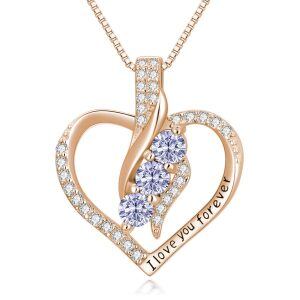 Sterling Silver Rose Gold Plated Heart Pendant Necklaces-0