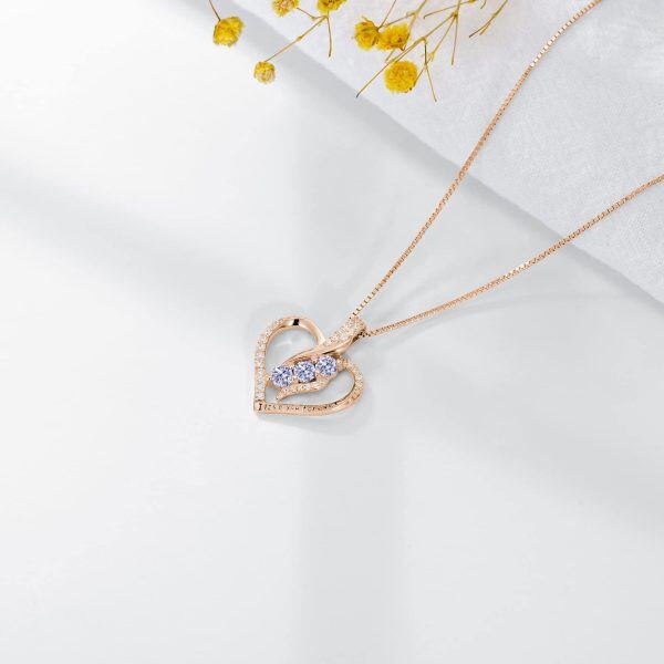 Sterling Silver Rose Gold Plated Heart Pendant Necklaces-4