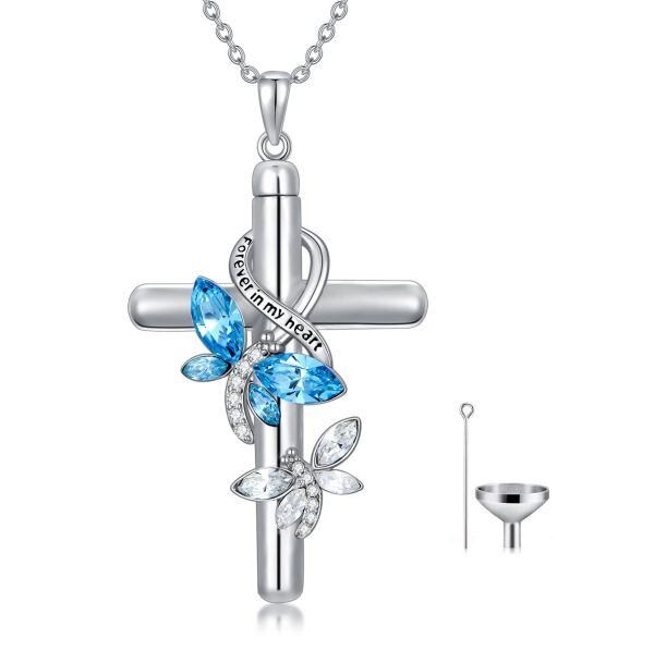 Sterling Silver Dragonfly Cross Urn Necklace-0