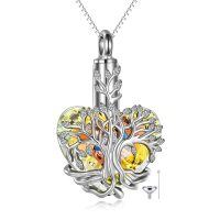 wholesale Sterling Silver Blue Crystal Tree of Life Urn Necklace for Ashes with Funnel - Rhodium Plated- Rhodium Plated