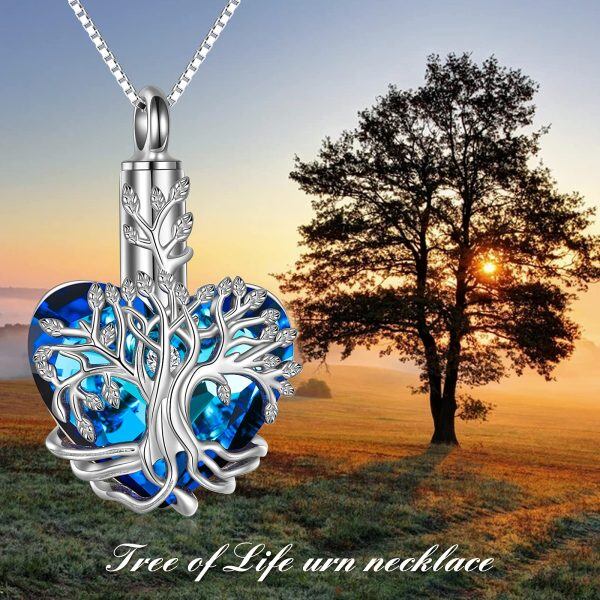 Sterling Silver Tree of Life Urn Necklace With Blue Crystal -2