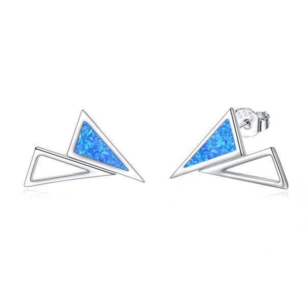 Sterling Silver Triangle Opal Stud Earrings-0