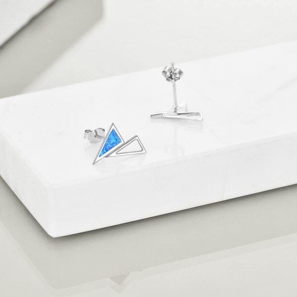 Sterling Silver Triangle Opal Stud Earrings-3