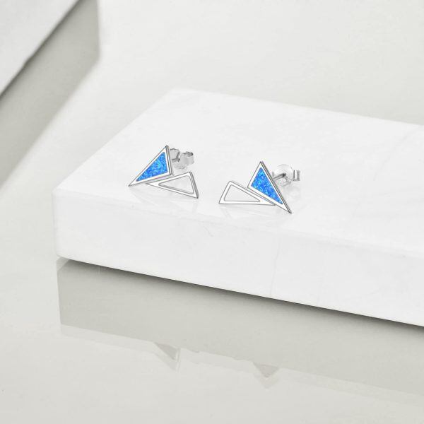 Sterling Silver Triangle Opal Stud Earrings-4