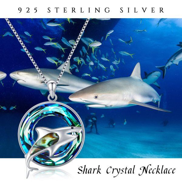 Sterling Silver Ocean Shark Crystal Pendant Necklace-2