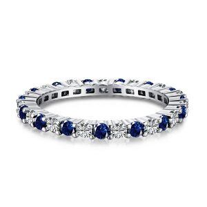 Sterling Silver Blue Cubic Zirconia Eternity Rings-0