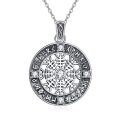 wholesale 925 Sterling Silver Round Pendant with Norse Runes and Cubic Zirconia Necklace - Viking Amulet for Protection (Women/Men)-0-0