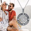 wholesale 925 Sterling Silver Round Pendant with Norse Runes and Cubic Zirconia Necklace - Viking Amulet for Protection (Women/Men)-0-2