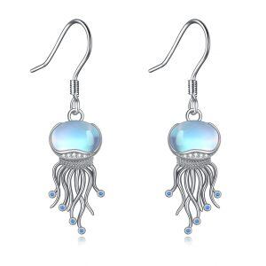 Sterling Silver Moonstone Jellyfish Drop Earrings-0