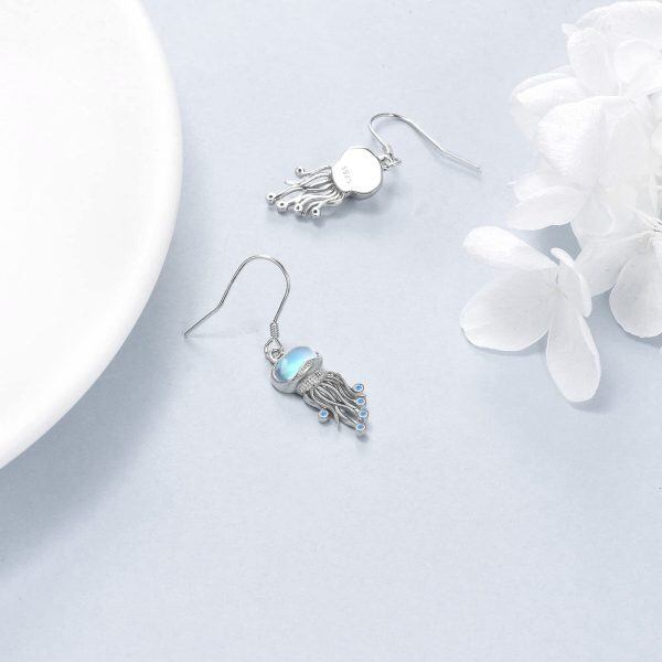 Sterling Silver Moonstone Jellyfish Drop Earrings-3