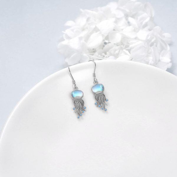 Sterling Silver Moonstone Jellyfish Drop Earrings-4