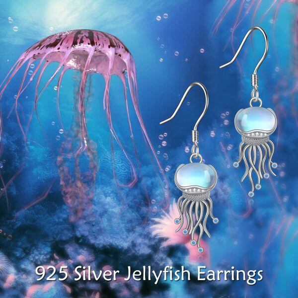 Sterling Silver Moonstone Jellyfish Drop Earrings-5