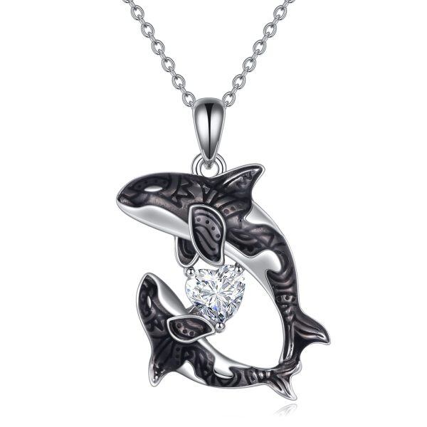 Sterling Silver Whale Orca Pendant Necklaces-0