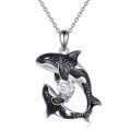 wholesale 925 Sterling Silver Black & White Orca Whale CZ Heart Pendant Necklaces for Women Gifts-0-0