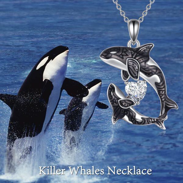 Sterling Silver Whale Orca Pendant Necklaces-3