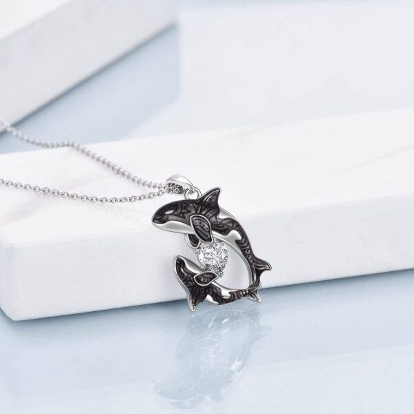 Sterling Silver Whale Orca Pendant Necklaces-4