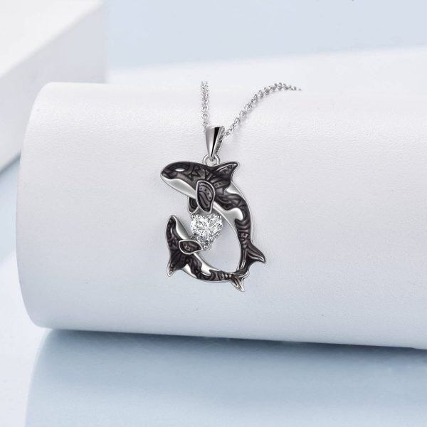 Sterling Silver Whale Orca Pendant Necklaces-5