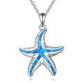 wholesale 925 Sterling Silver Starfish Blue Opal Shell Pendant Necklace for Women Girls  48cm Chain Length-0-0