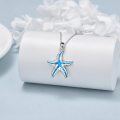 wholesale 925 Sterling Silver Starfish Blue Opal Shell Pendant Necklace for Women Girls  48cm Chain Length-0-3