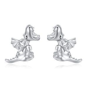 Sterling Silver Dinosaur Stud Earrings-0