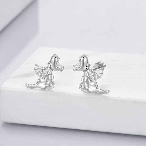 Sterling Silver Dinosaur Stud Earrings-4