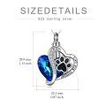 wholesale 925 Sterling Silver Heart-Shaped Blue Crystal Paw Print Cremation Jewelry Necklace for Pets Lover Gifts-0-1