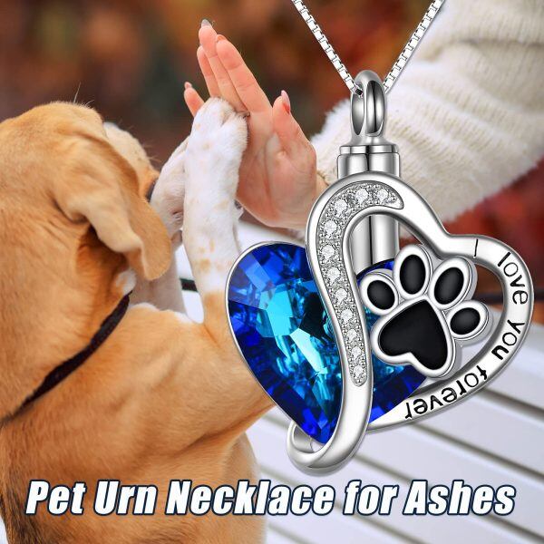 Sterling Silver Pet Paw Urn Necklace With Crystal-2