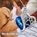 wholesale 925 Sterling Silver Heart-Shaped Blue Crystal Paw Print Cremation Jewelry Necklace for Pets Lover Gifts-0-2