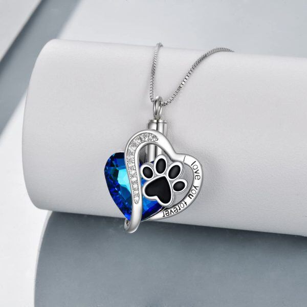 Sterling Silver Pet Paw Urn Necklace With Crystal-4