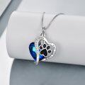 wholesale 925 Sterling Silver Heart-Shaped Blue Crystal Paw Print Cremation Jewelry Necklace for Pets Lover Gifts-0-4