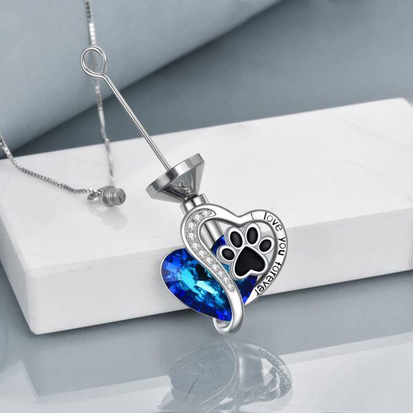 Sterling Silver Pet Paw Urn Necklace With Crystal-5