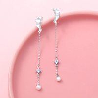 wholesale 925 Sterling Silver & Gold-Plated Dangle Pearl Drop Earrings for Women- Sliver Plated
