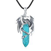 wholesale 925 Sterling Silver & Turquoise Dragon Pendant Necklace for Women- Oxidized/Oxidised