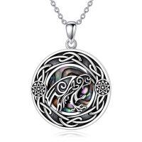 wholesale 925 Sterling Silver Round Abalone Shell Raven Pendant Necklace for Women- Sliver Plated