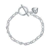 wholesale 925 Sterling Silver Heart Toggle Clasp Paperclip Chain Bracelet for Women- Sliver Plated
