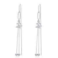 wholesale 925 Sterling Silver Butterfly Threader Drop Earrings with Cubic Zirconia and Chain Accents- Sliver Plated