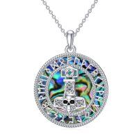wholesale 925 Sterling Silver Abalone Shell Viking Thor's Hammer Pendant Necklace for Women- Rhodium Plated