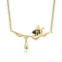 wholesale Gold-Plated 925 Sterling Silver Dripping Honey Bee Pendant Necklace for Women- Gold Plated