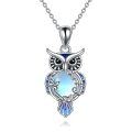 wholesale Sterling Silver Moonstone Owl Necklace Filigree Pendant Christmas Jewelry for Women Girls - Rhodium Plated-0-18