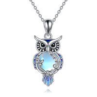 wholesale Sterling Silver Moonstone Owl Necklace Filigree Pendant Christmas Jewelry for Women Girls - Rhodium Plated- Rhodium Plated