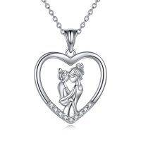 wholesale Sterling Silver Heart Necklace for Mother Daughter Gift Mothers Day Birthday Wedding - Rhodium Plated- Rhodium Plated