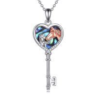 wholesale 925 Sterling Silver Abalone Shell Heart Key Pendant Necklaces for Women Gifts- Rhodium And Rose Gold Plated
