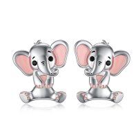 wholesale 925 Sterling Silver Pink Elephant Stud Earrings for Girls and Women- Rhodium Plated