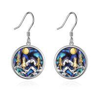 wholesale 925 Sterling Silver with Abalone Shell and Gold Accents Round Sun Mountain Drop Earrings for Women- Rhodium And Gold Plated