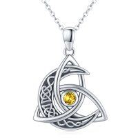 wholesale 925 Sterling Silver Yellow Citrine Celtic Triquetra Knot Pendant Necklaces Irish s for Women- Oxidized/Oxidised